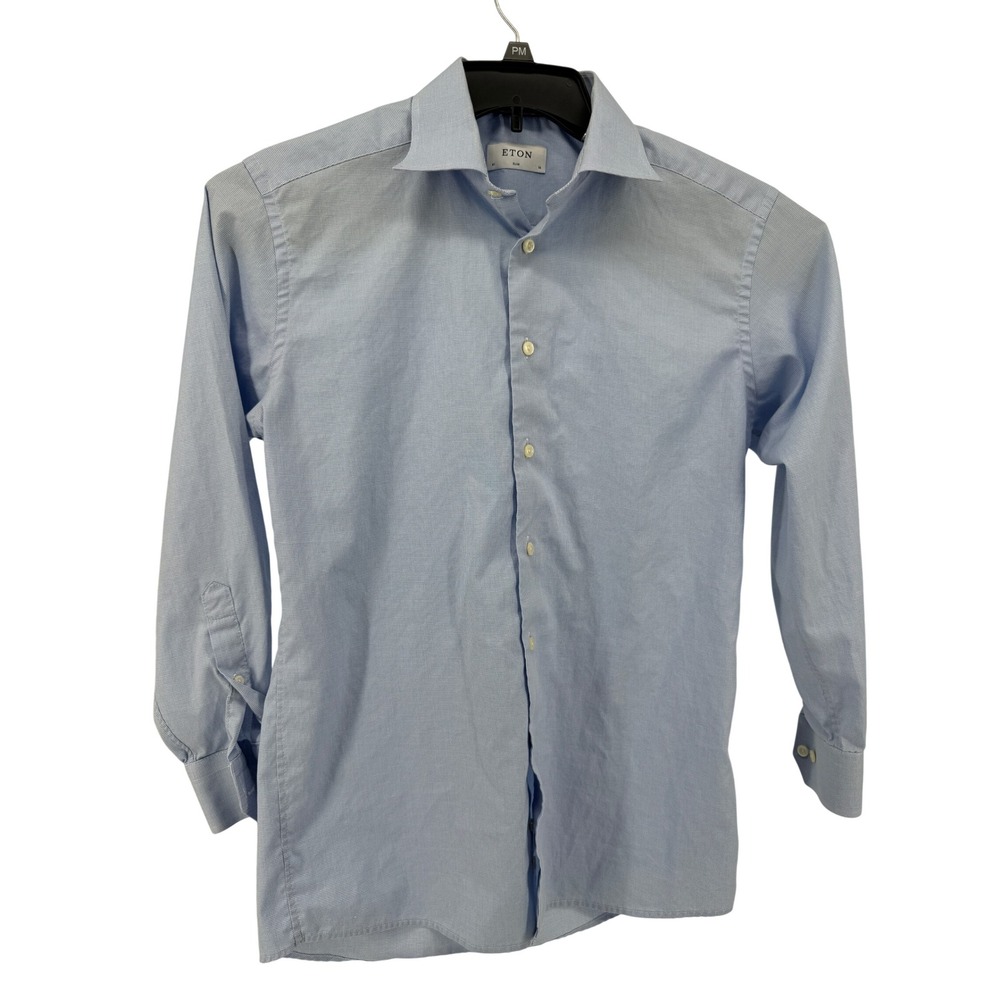 Eton Slim Fit Dress Shirt Mens 16 41 Blue Micro Houndstooth Long Sleeve Cotton